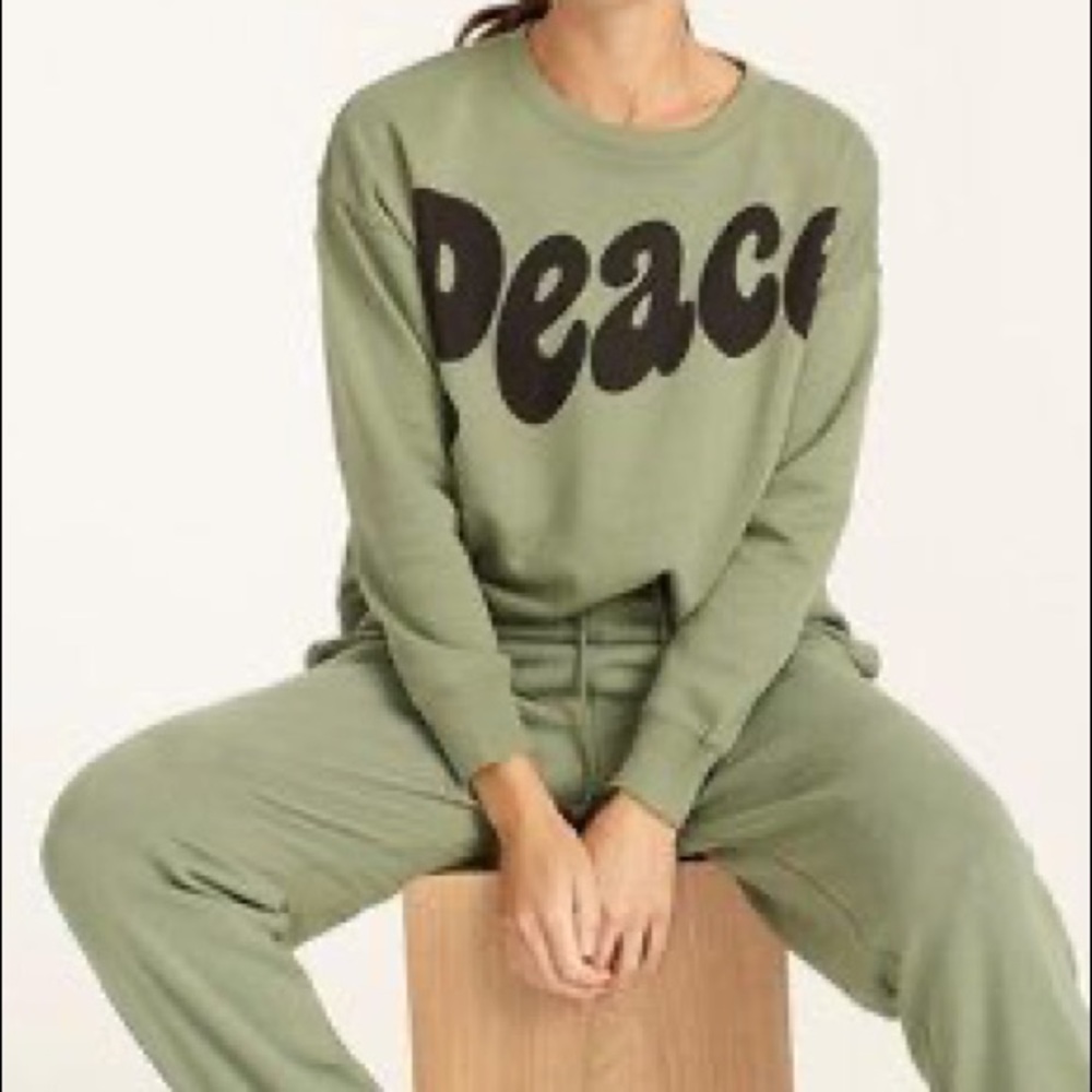J Crew long sleeve University terry "Peace" pullover sweatshirt crew neck